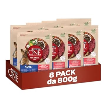 PURINA ONE Mini Small Crocchette per Cani Adulti Ricco in Manzo 8 Sacchi da 800g