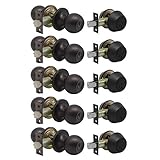 5 Pack -Oil Rubbed Bronze Entry Knob and Double Cylinder Deadbolts,Keyed Alike Entry Handleset for...