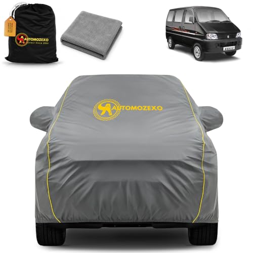 Image of Maruti Eeco Waterproof Car Cover with Mirror Pockets Triple Stitched Bottom Elastic Adjustable Belt & Soft Cotton Inner Layer All Weather Protection Against Scratches Rain Dust UV Rays-Grey