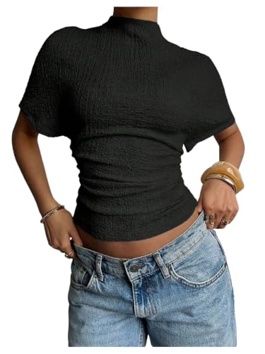 SweatyRocks Women's Ruched Cinched Waist Tops Dolman Sleeve Casual T Shirts