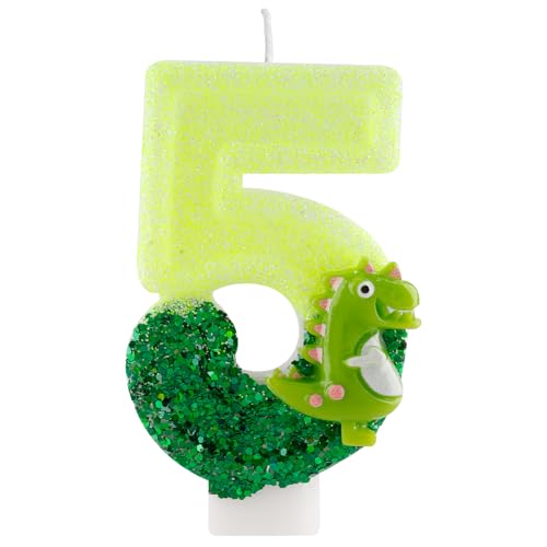 FUNCAND Dinosaur Number 5 Birthday Candles,Glittery Dino 5th Birthday Candle Cake Topper for Boys Girls Kids Dinasour Forest Theme Birthday Party Anniversary Decorations