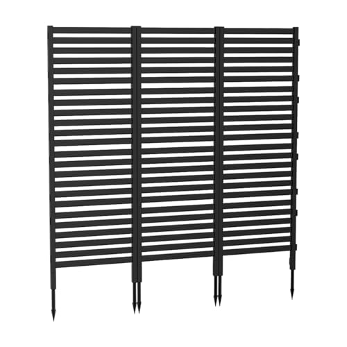Fence Privacy Screen Decorative Garden Fence Panels 12 Pack Plastic No Dig Animal Barrier Fence Air Conditioner Fence for Outside Lawn Patio Backyard Black