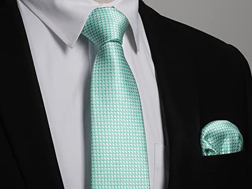 Image of Enlision Mens Ties Stripe Tie and Pocket Square Set Classic Formal Woven Neckties Handkerchief Cufflinks Wedding