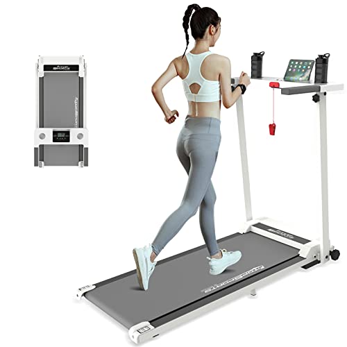 Treadmill for Home, Folding Treadmills with LCD and Bluetooth Speaker, Portable Electric Treadmill Machine for Running Walking Workout, 2.0HP Motor, APP Control, Easy Install, White