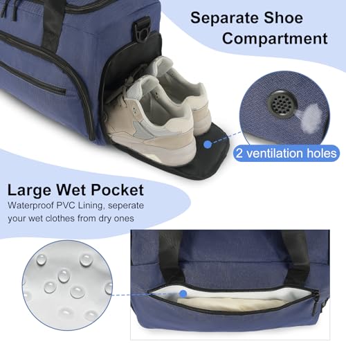 Image of Gym Bag for Men Women, Sports Duffle Bag with Wet Pocket & Shoes Compartment, Water Resistant Overnight Weekender Bag Duffel Bag