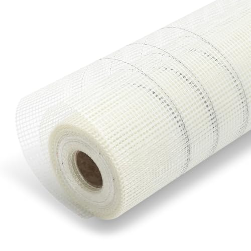 Hebitod Tissu de Renfort Universel rouleau de 50 m² 1 m, Toile d'armature en fibre de verre 4 x 4mm, Grille de protection contre les oiseaux blanche pour...