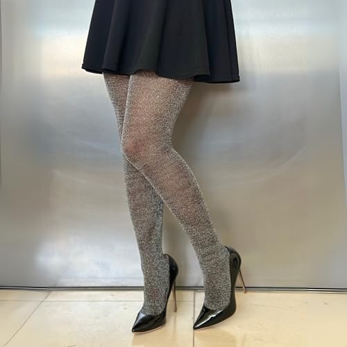 Image of Leg Avenue Women's stretchy High Waist Lurex Shimmer Tights With Metaillic Fiber Shine
