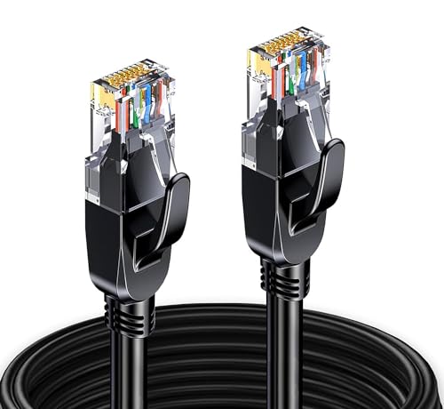 Elfcam® - 18m Cat7 RJ45 Ethernet Network Cable, LAN/WLAN Cat 7 Shielded Twisted Pair SFTP 100% Copper, Round Cable, Black (18M)