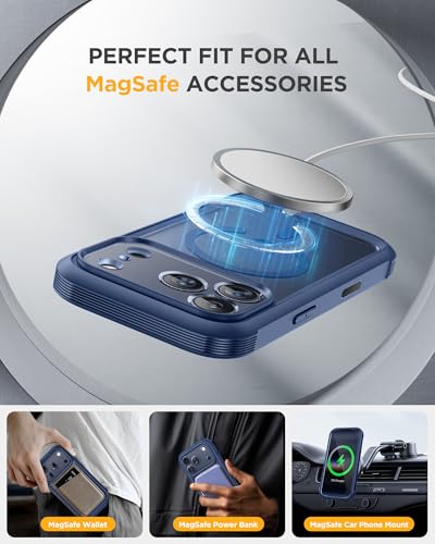Image of Miracase for iPhone 17 Pro Max Case 6.9 inch Full-Body Phone Case with Built-in Glass Screen Protector& Full Camera Protector,[Magnetic with MagSafe] Drop Proof 17 ProMax Cover, Blue