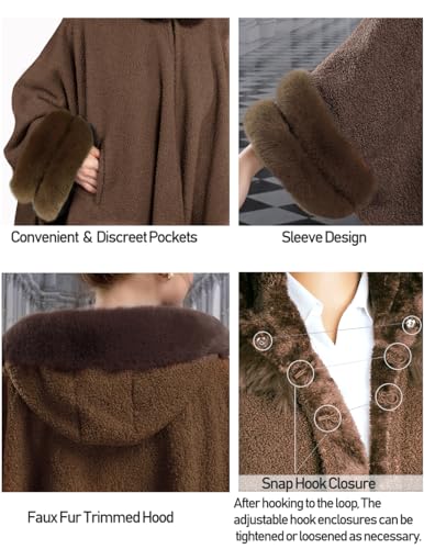 Dahlia Women's Winter Poncho Cape with Faux Fur Trim & Fleece Lined3
