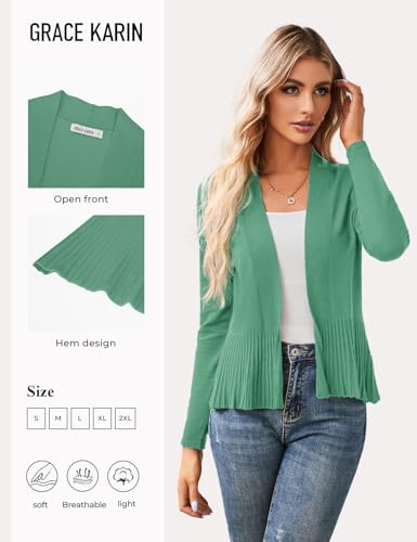 Image of GRACE KARIN Women's Lightweight Peplum Cardigan Sweaters Open Front Cropped Cardigan Long Sleeve Trendy Summer Knit Tops