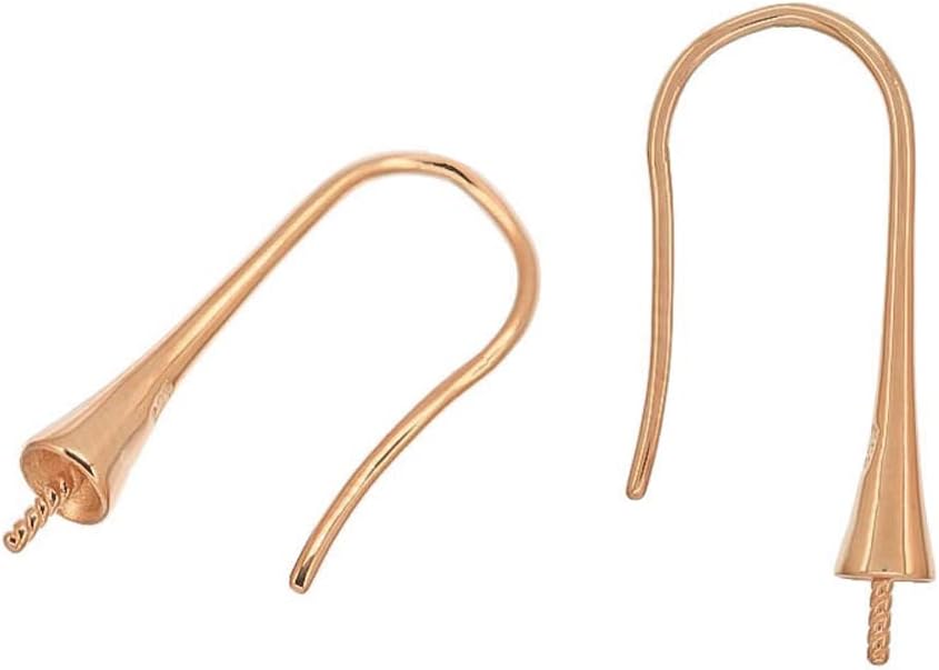 Sterling Silver French Hook Earring Ear Wire with Pearl Cup Pin for DIY Jewelry Earrings, Rose Gold Plated