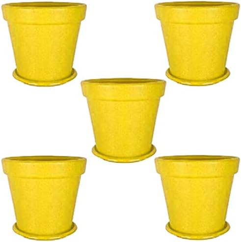 Plastic Cosmos Cs Pot Set of 5 Yellow Pot with Plate for Indoor & Outdoor Gardening Plant Pot for Home & Garden Decor I Succulent Plant I Decoration Pot