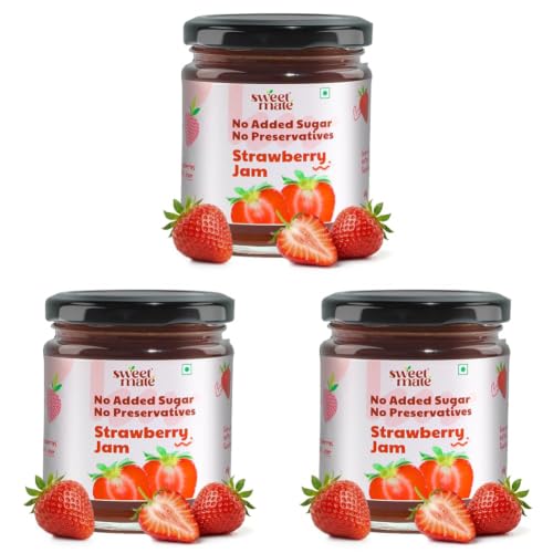 Image of Sweetmate Strawberry Jam - 220g | No Added Sugar | 100% Pure Fruit Pulp & Healthy Fiber | No Preservatives, Colors & Artificial Flavors | Diabetic & Keto Friendly Jam (Pack of 3)