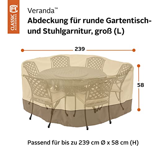 Classic Accessories Veranda wasserabweisende Abdeckung für rundes Gartentisch & Stühle-Set, Pebble/Bark/Earth (238cm… – Bild 3