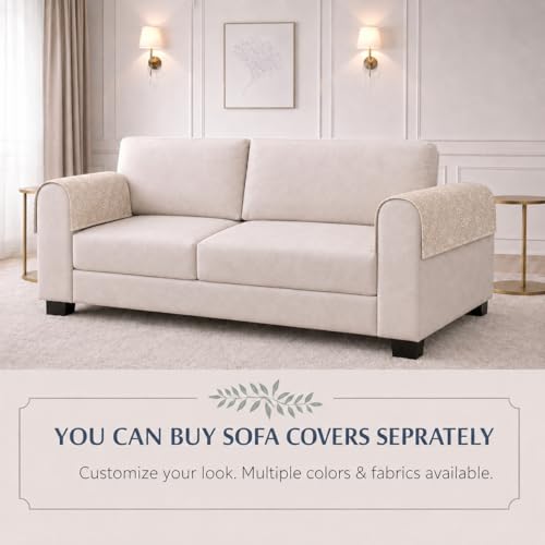 Image of STITCHNEST 'Verdant Phool Stories' Sofa Armrest Cover | Elegant Jacquard Fabric, Washable & Durable for Modern Living (18 x 22 Inches)