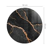Round Table Top Tempered Glass Ø 50 cm | Replacement Protector Cover | Anti Slip Pads Included | Polished Edges | Easy to Clean | for Dining & Coffee Tables | Design - Marble Pattern with Veins - 4