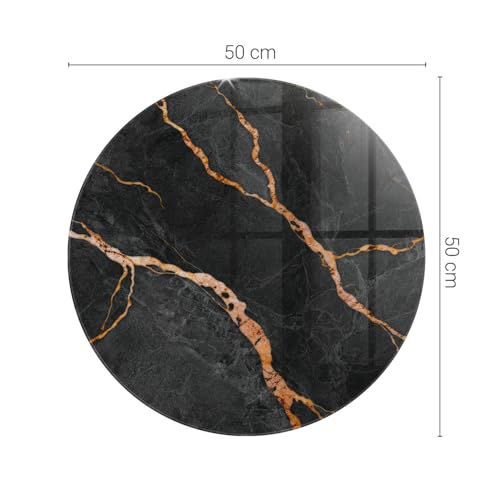 Round Table Top Tempered Glass Ø 50 cm | Replacement Protector Cover | Anti Slip Pads Included | Polished Edges | Easy to Clean | for Dining & Coffee Tables | Design - Marble Pattern with Veins - 4