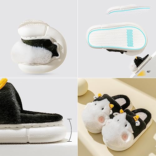 Boys Shoes Girls Boys Cow Slippers for Toddler Kids, Cute Fuzzy Cartoon Animal Slippers, Fluffy House Bedroom Shoes for4