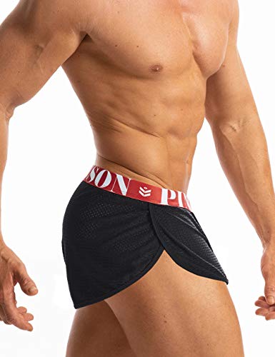 Image of MIZOK Men's Slit Side Bodybuilding Shorts Breathable Mesh Workout Yoga Short