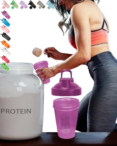 EBAT Shaker Bottle in Plum Purple(Lid & Body) w. Classic Loop Hook,Measurement Marks of 12 OZ/400 ML & A Small Stainless Whisk Mixer Ball,Anti-Slip,BPA Free,PP5 Certified,Leak Proof,Dishwasher Safe