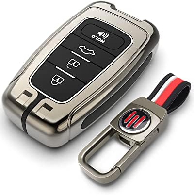 GERZEN for Toyota Key Fob Cover with Keychain, Key Cover for Women Man Compatible with Camry RAV4 Highlander Avalon C-HR Prius Corolla, Metal Key Shell for Toyota Accessories (Grey)