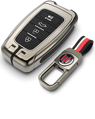 Gerzen For Toyota Key Fob Cover With Keychain, Key Cover For Women Man Compatible With Camry Rav4 Highlander Avalon C-Hr Prius Corolla, Metal Key Shell For Toyota Accessories (Grey) #TOP18