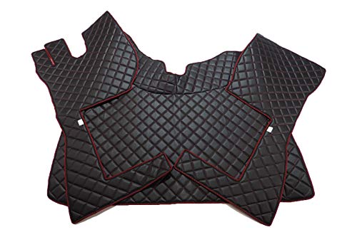 KRAM-TRUCK Tapis Matelassés Compatible avec Volvo FH 4 à partir de 2013 avec Une Boîte de Vitesse Automatique, Noir avec Fil Rouge, Cuir synthétique sur éponge 10 mm, Kit pour Cockpit Cover