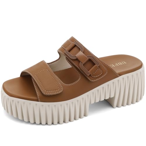 Image of UBFEN Womens Chunky Wedge Platform Sandals Adjustable Double-Strap Square | Toed Open-Toe Style Suitable for Outdoor Casual Wear