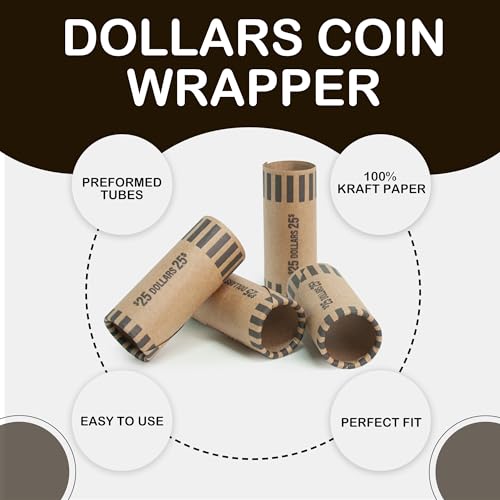 Image of LLIKED 49 PCS Preformed Coin Wrappers Rolls -1 Dollars