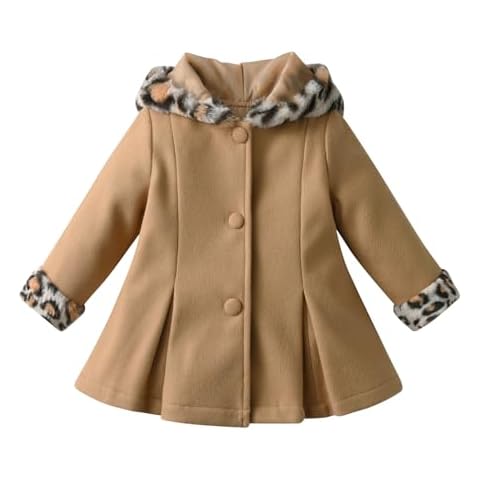 Eghunooy Toddler Baby Girl Fleece Jacket Long-sleeve Button Leopard Hooded Wool Blend Coat Outerwear (12-18 Months) Brown Cover