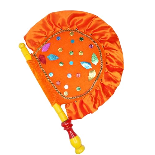 Image of Handmade Decorative Orange Hand Fan with Wooden Handle - Folding Fan for Cool Air, Home Decor, Travel, Weddings, Festivals, Photography Props, Lightweight, Portable, Reusable, Multi M5