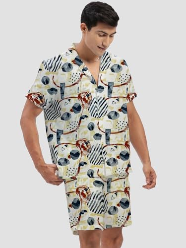 Image of Amazon Brand - Anarva Mens Camouflage Printed Co-ord Set | Half Sleeve Shirt and Shorts Set | Casual Summer Outfit for Beach, Travel, Vacation -