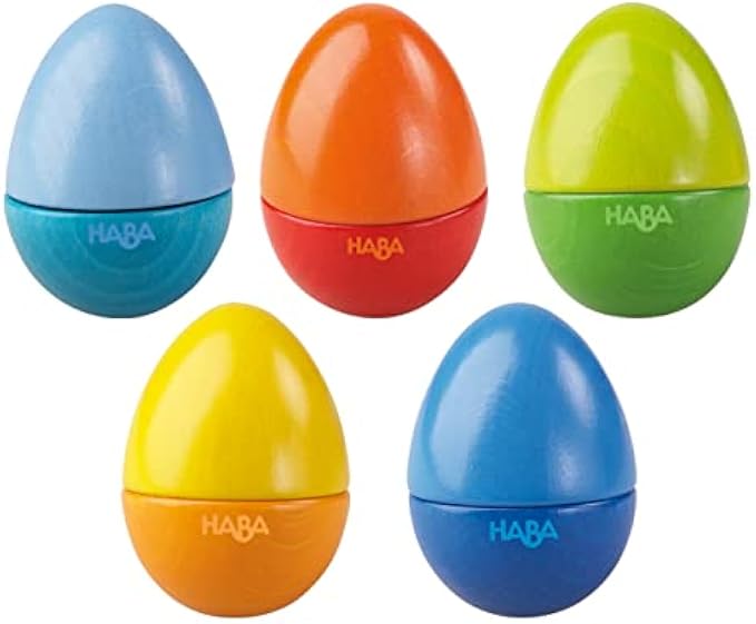 HABA Musical Eggs - 5 Wooden Eggs with Acoustic Sounds (Made in Germany)