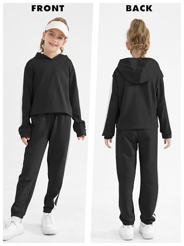 Girls 2-Piece Cotton Outfit Sweatshirts Sweatpants Set Youth Girls Pullover Casual Hooded Tops Pants Tracksuits4