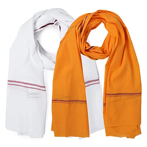 Image of Cotton Skin Friendly Summer Shrink Proof Bath Towel Pure Cotton Gamcha Soft 100% for Men and Boys All Purpose Living Handloom (Mustard-White | Pack 02)