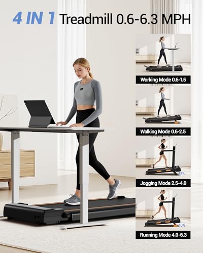 Image of 16% Incline Walking Pad Treadmills for Home Small, 4-in-1 Under Desk Treadmill with Handles, Foldable Treadmill with 2.5 HP Quiet Brushless, 330 LBS Capacity
