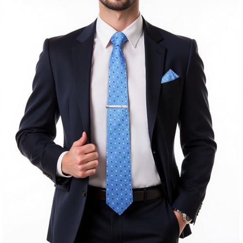 Image of DiBanGu Plaid Ties for Men Silk Checkered Necktie and Pocket Square Cufflinks Tie Clip Set with Gift Box for Wedding Business
