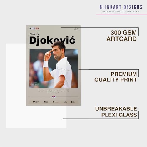 Image of BLINKART Novak Djokovic Tennis Player Synthetic Wood Photo Framed Wall Hanging Poster For Room & Office Bedroom Living Boys and Girl Room Home Wall Hanging(12 * 18 Inches)
