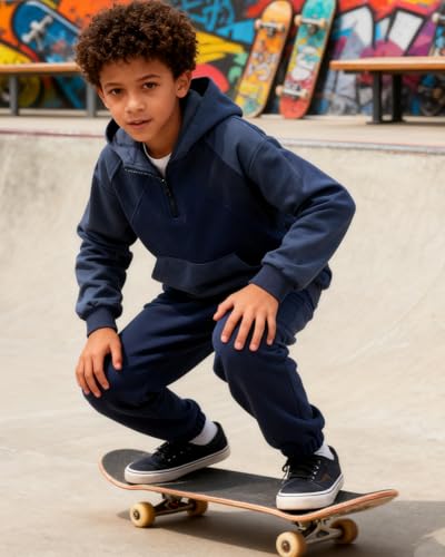 Image of OLMRJKD 5-12Y Boys Clothes 2 Piece Long Sleeve Quarter Zip Hoodie Sweatshirt and Sweatpants Fall Winter Sweatsuit