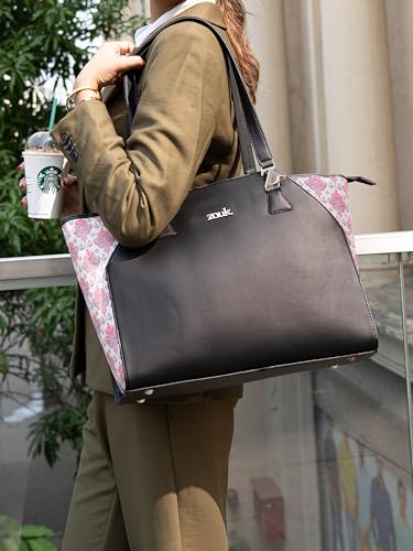 Image of ZOUK Printed Jute Handcrafted Vegan Leather Black Women's Check-point Friendly Classic Business Bag