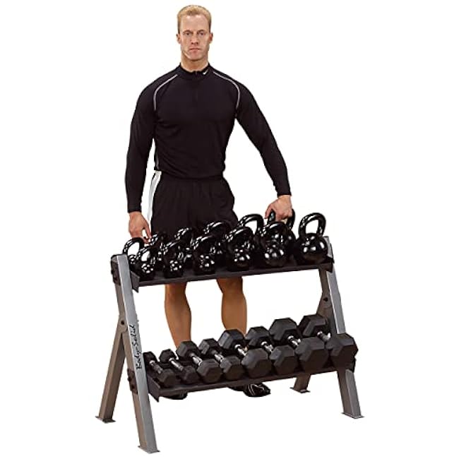 Body-Solid (GDKR100B) 3-Tier Kettlebell Rack - Compact, Durable Kettlebells Weight Stand for Home Gym, Fits 5-80 lb. Kettle bells