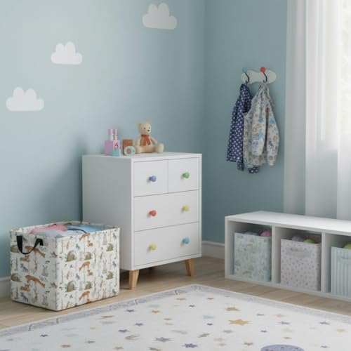 Image of Rectangular Valentines Basket Fabric Storage Bin Storage Boxes Collapsible Storage Basket for Clothes Books Shelves Basket(Woodland Animal)