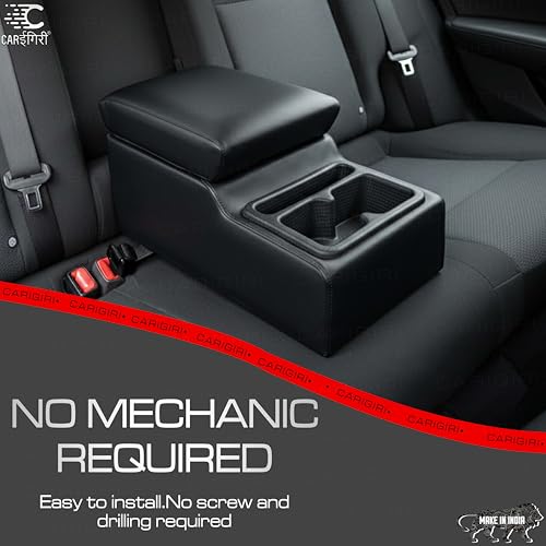 Image of Carigiri Premium Car Rear Seat Armrest for All Cars (Universal) with Ergonomic Foam And Storage Box (Nappa Leatherette,Premium Stitching) (Black with Black Stitching)