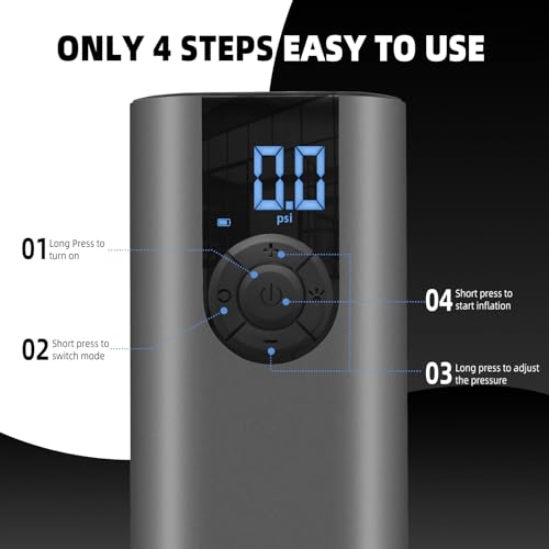 Image of ROCKBROS Air Pump Portable Cordless Tire Inflator 150 PSI 2600mAh Battery Powered Air Compressor with Tire Pressure Gauge for Car,Bicycle, Motorcycle, Ball and More