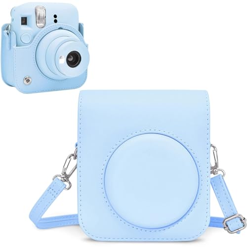 Funda para Fuji Instax Mini 12 de piel sintética   Funda extraíble con correa ajustable al hombro   Azul
