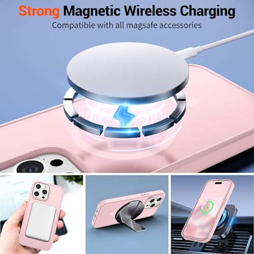 Image of SUPFINE Magnetic for iPhone 15 Pro Max Case with Screen Protector (Compatible with MagSafe) (Military Grade Drop Protection) Translucent Matte Shockproof Phone Cover,Light Pink