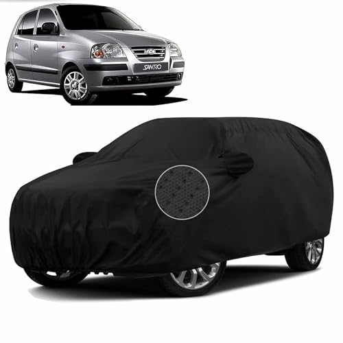 Image of Sulfar 100% Waterproof Car Body Cover Compatible with Mirror for Hyundai Santro Xing (Triple Stitched, Full Bottom Elastic, Black-TB)