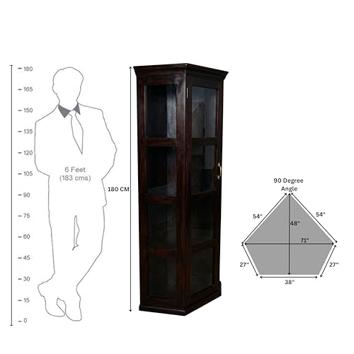 Image of SONA Art & Crafts Astro Sheesham Wooden Crockery Cabinet with Glass Door | Solid Wood Multipurpose Storage Cabinets for Living Room Home & Kitchen | Book Shelf Wooden - Walnut Finish