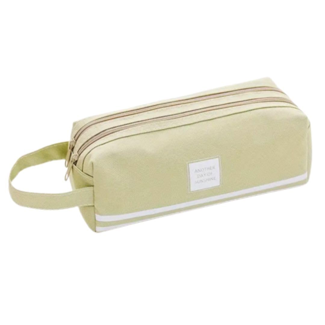 Estuche escolar grande dos compartimentos para material escolar, cartuchera organizador con cremalleras para niños y adolescentes. Neceser con asa de gran capacidad para oficina (Verde Claro)